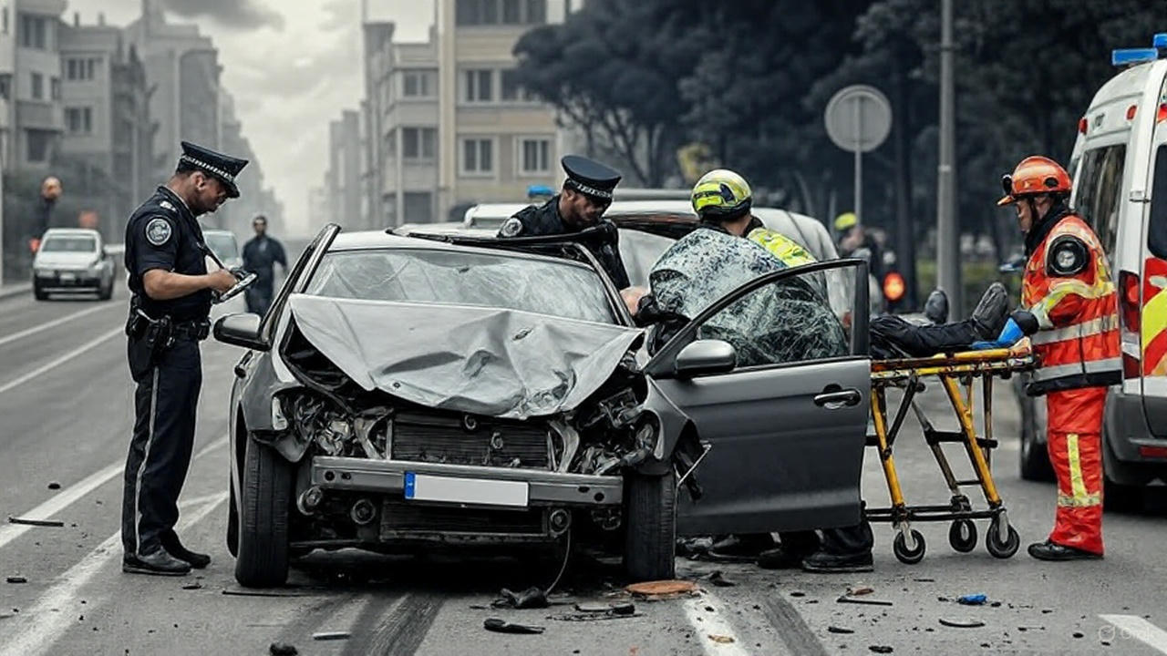 সড়কে গাড়ি দুর্ঘটনার এআই নির্মিত চিত্র। ছবি: গ্রোক